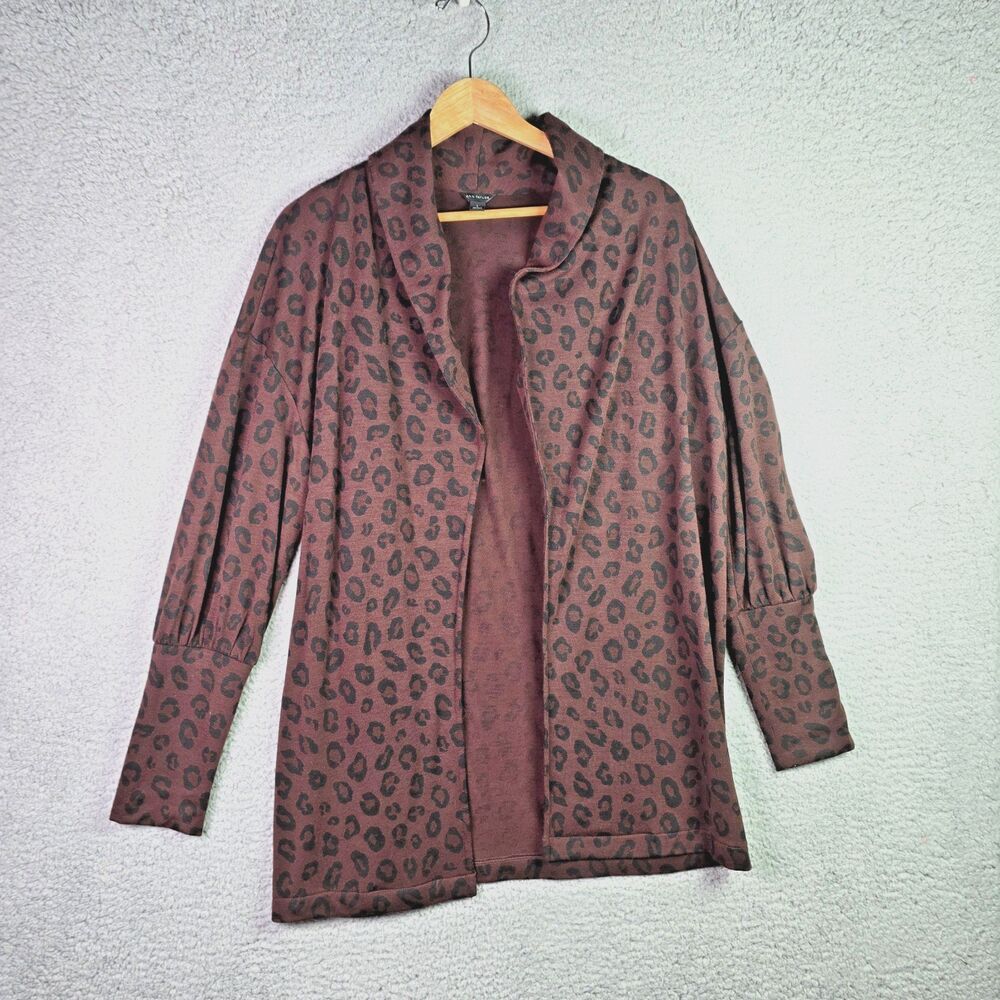 Ann Taylor Open Front Leopard Cardigan Large Brown Black Trendy Fall Workwear